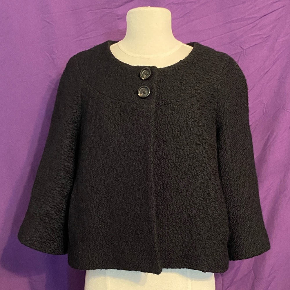 Banana Republic Black Bouclé Cropped Wool Jacket. Size 12.